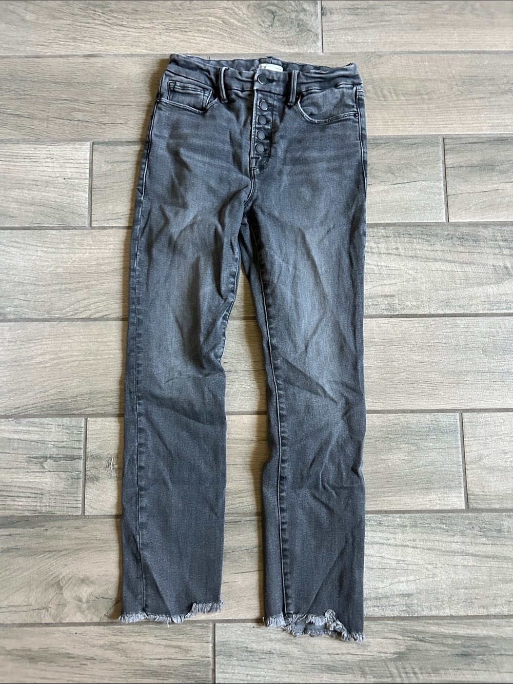 Good American Washed Black Straight-Leg Jeans with Button Fly - Picture 1 of 7